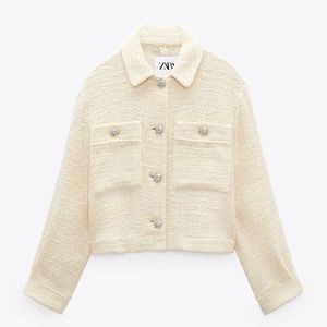 Zara Tweed Jewel Button Jacket M